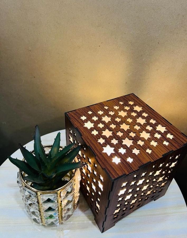 Star Design Laser Cut Wooden Table Lamp